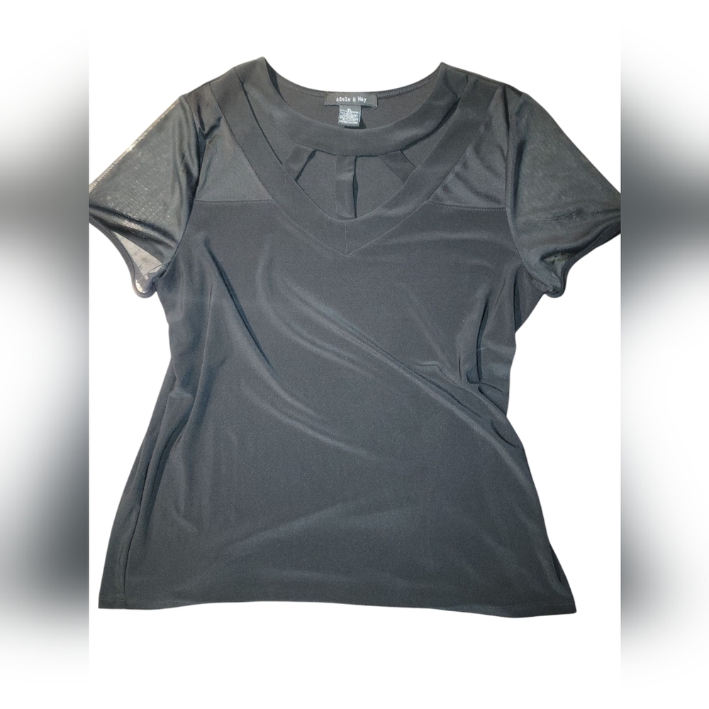 ADELE + MAY Black Short Sleeved Top w/Cutout Neckline - Womens XL